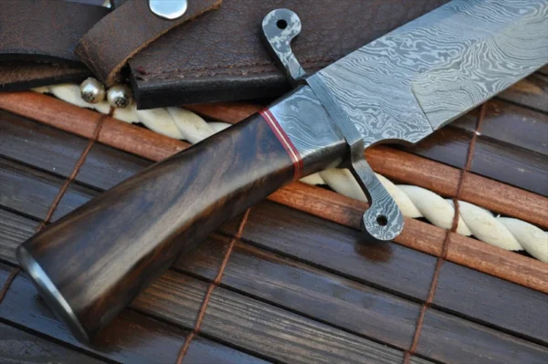 Beautiful Damascus Hunting/Bowie with Burl Wood Handle - Image 4