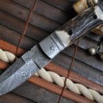 Custom Damascus Folding Knife with Handmade Leather Pouch - Image 2