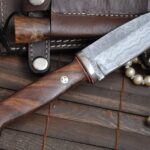 Custom Damascus Hunting/Bushcraft Knife with Handmade leather sheath