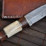 Custom Damascus Hunting Knife with Burl wood & Mammoth Bone Handle - Image 2