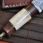 Custom Damascus Hunting Knife with Burl wood & Mammoth Bone Handle - Image 4