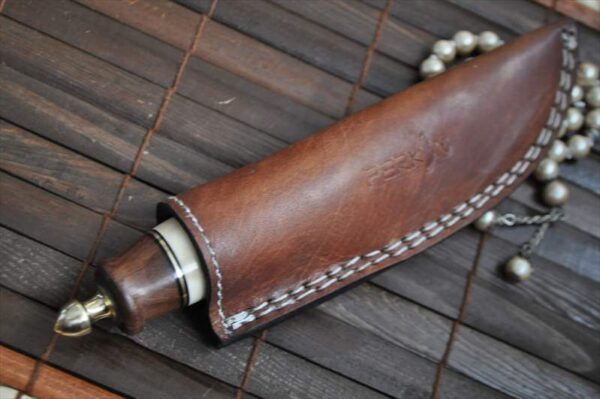Custom Damascus Hunting Knife with Burl wood & Mammoth Bone Handle - Image 5