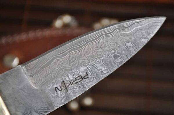 Custom Damascus Hunting Knife With Mammoth Handle & Sheath - Image 3