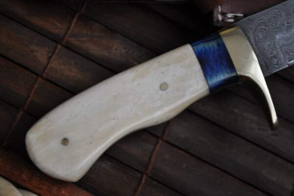 Custom Damascus Hunting Knife With Mammoth Handle & Sheath - Image 4
