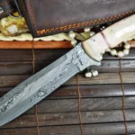CUSTOM HANDMADE DAMASCUS HUNTING KNIFE - BOWIE KNIFE WITH SHEATH - Image 5