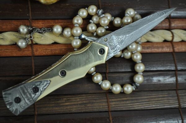 Custom Handmade Damascus Pocket Knife Damascus & Brass Handle - Image 3