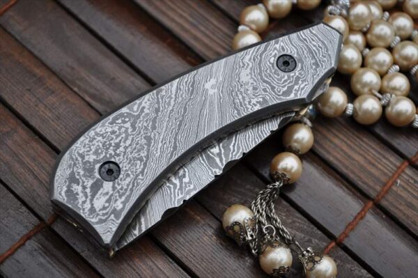 Custom made All Damascus Pocket Knife Damascus handle - By Koobi - For C amping and Bushcraft - Image 2