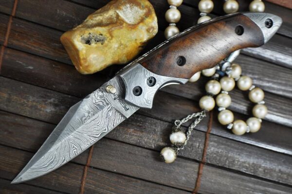Custom made Damascus Folding Knife - Perkins English Handmade knives - MW
