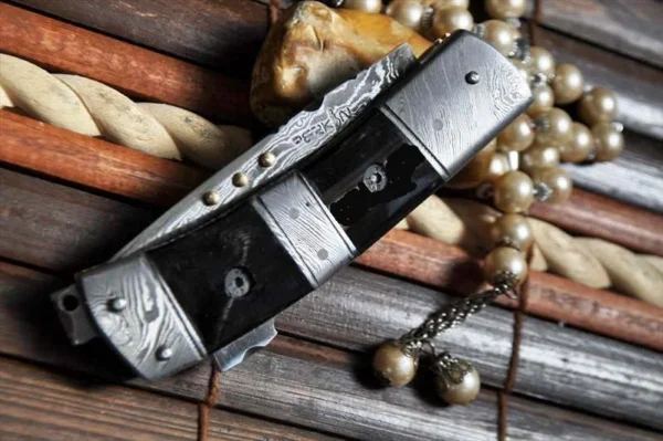 Custom Made Damascus Folding Knife - Work of Art By Koobi - Image 2
