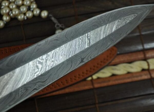Unique Handmade Damascus Hunting Knife - Double Edge Blade - Image 3