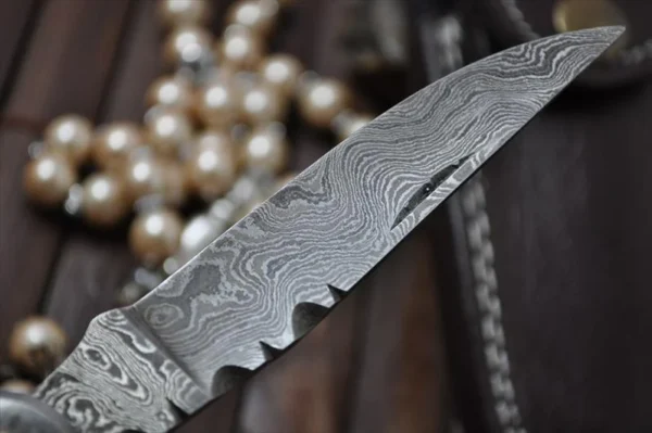 Custom Made Damascus & Stag Folding Knife - Toothpick Knife Work of Art By Chris - Image 3