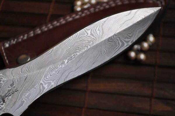 Damascus Double Edge Hunting Knife with Pear Wood & Buffalo Horn handle - Image 3