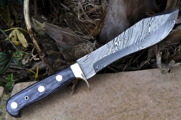 Damascus Handmade Hunting Knife With Root Wood Handle & Brass Guard - Image 2