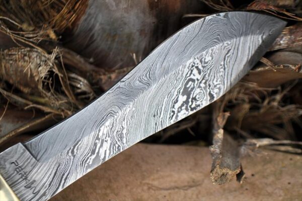 Damascus Handmade Hunting Knife With Root Wood Handle & Brass Guard - Image 3