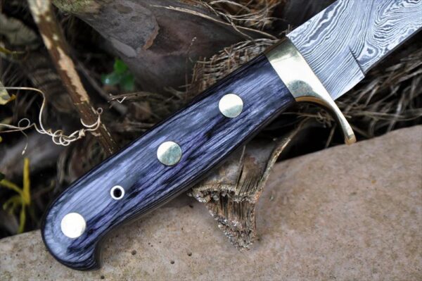Damascus Handmade Hunting Knife With Root Wood Handle & Brass Guard - Image 4