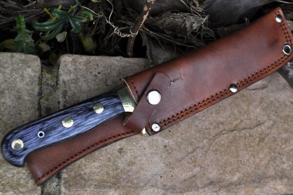 Damascus Handmade Hunting Knife With Root Wood Handle & Brass Guard - Image 5
