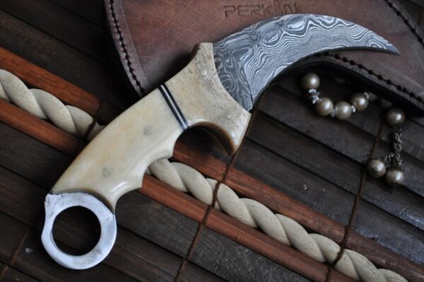 Damascus Hunting Knife with Bone Handle (Karambit Knife) - Image 2