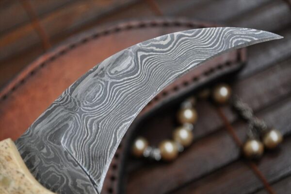 Damascus Hunting Knife with Bone Handle (Karambit Knife) - Image 3