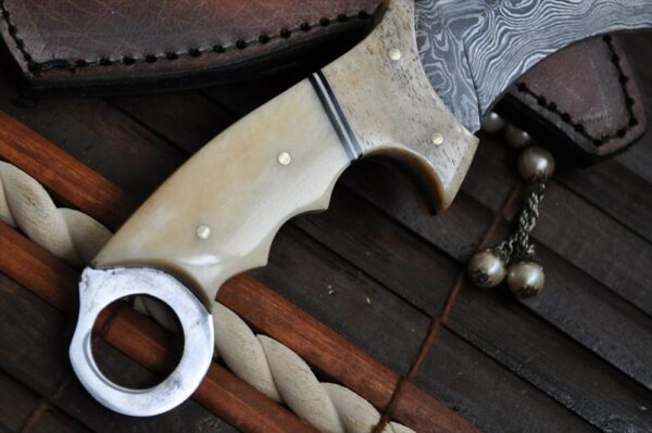Damascus Hunting Knife with Bone Handle (Karambit Knife) - Image 4