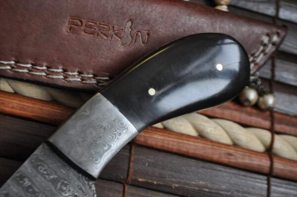 Full Tang Damascus Hunting Knife with Buffalo Horn Handle - Image 4