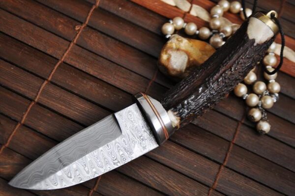 Stag Antler Handle Knife with Handmade Scabbard - Image 2