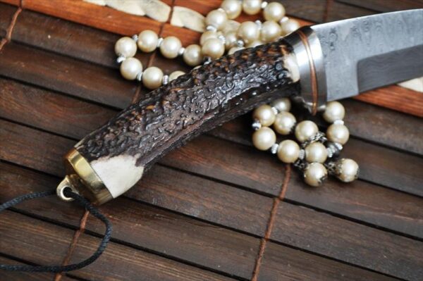 Stag Antler Handle Knife with Handmade Scabbard - Image 3
