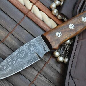Damascus Hunting Knife With Sharpener And Sheath