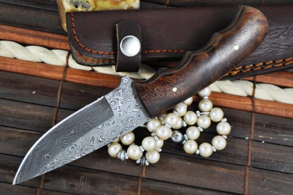 Handcrafted Damascus Steel Hunting Knife - Unique File Work In Spine - Image 3