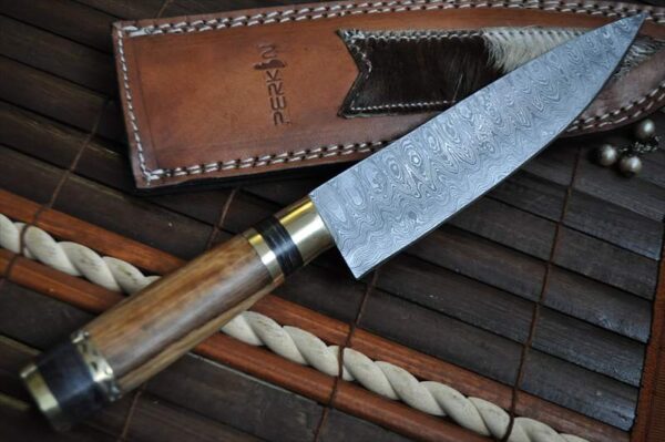 Handcrafted Damascus Chef Knife Root Wood & Mosaic Pin Handle - Image 2