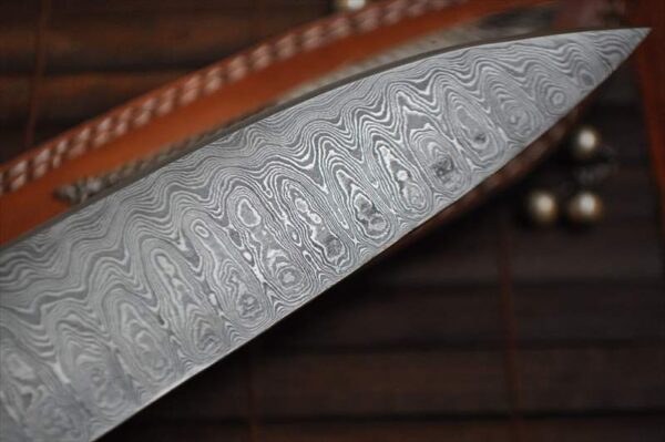 Handcrafted Damascus Chef Knife Root Wood & Mosaic Pin Handle - Image 3