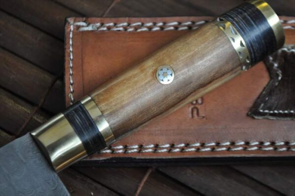 Handcrafted Damascus Chef Knife Root Wood & Mosaic Pin Handle - Image 4