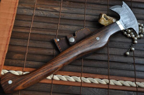 Handmade Damascus Axe with Burl Wood Mosaic Pins Handle - Image 2