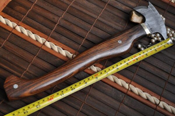 Handmade Damascus Axe with Burl Wood Mosaic Pins Handle - Image 4