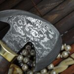 Handmade Damascus Axe with Burl Wood & Steel Pins Handle - Image 3