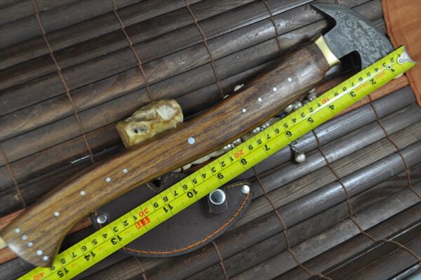 Handmade Damascus Axe with Burl Wood & Steel Pins Handle - Image 4