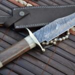 Damascus Hunting Knife with Mammoth Bone & Olive Wood Handle - Image 2