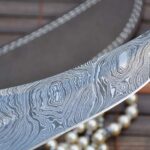 Damascus Hunting Knife with Mammoth Bone & Olive Wood Handle - Image 3