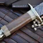 Damascus Hunting Knife with Mammoth Bone & Olive Wood Handle - Image 4