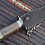 Damascus Hunting Knife with Mammoth Bone & Olive Wood Handle - Image 5