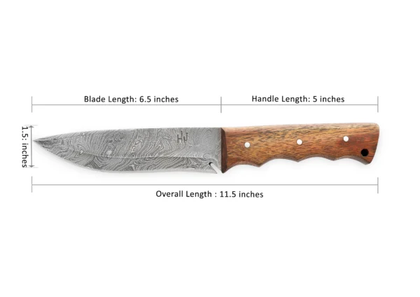 Damascus Steel Survival Knife, Damascus Steel Hunting Knife with Leather Sheath - Image 2