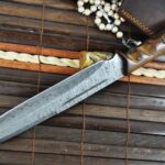 Handmade Damascus Hunting Knife with Leather Sheath - Image 2