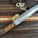 Handmade Damascus Hunting Knife with Leather Sheath - Image 3
