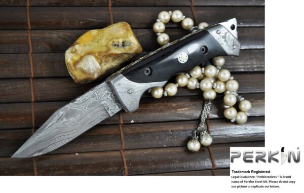 Custom made All Damascus Pocket Knife with Horn handle - By Koobi - Image 3