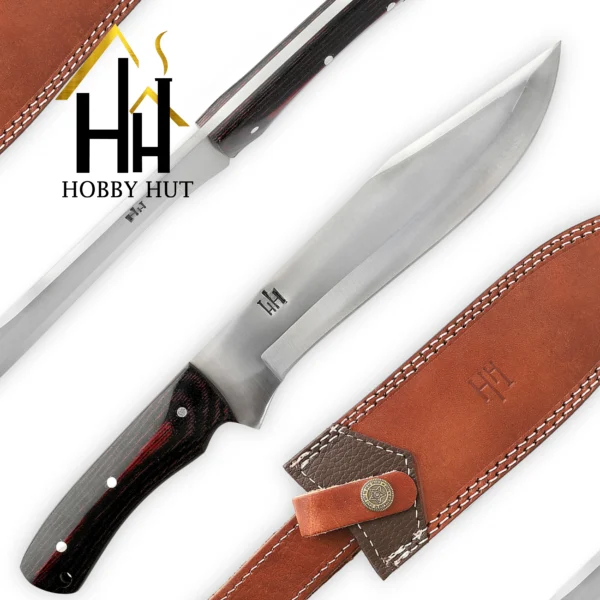 Handmade Hunting Knife with Sheath, 420 Stainless Steel, Fixed Blade Knife, Extra Sharp, Fixed Blade Knife for Camping Hunting, Leather Sheath, Micarta Handle - Image 3
