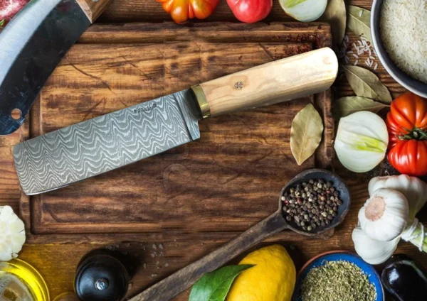 Damascus Chef Knife with Pear wood & Mosaic Pin Handle